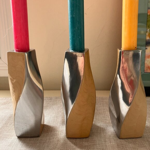 Vintage Scandinavian Style Twist Candle Holders - Silver Tone Metal - Picture 5 of 12